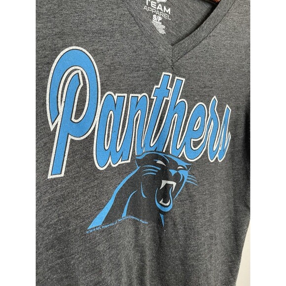 NFL Team Apparel Carolina Panthers Vneck Tshirt Women's Small Gray Graphic Tee - Picture 3 of 5